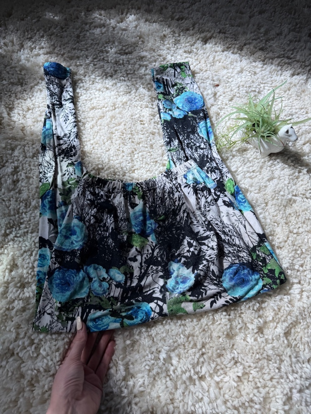 Blue Floral unique soft retro comfy artsy women’s comfy leggings Stretchy, breat